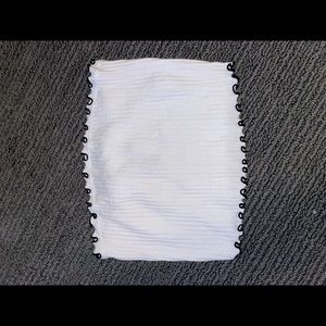 Forever 21, super crop white top w/ black ruffle